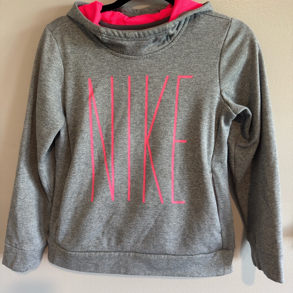 Nike Kids Hoodie in Gray with Pink Logo